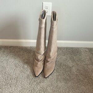 Free People Below-the-Knee Pointed Toe Suede Boots in Light Beige